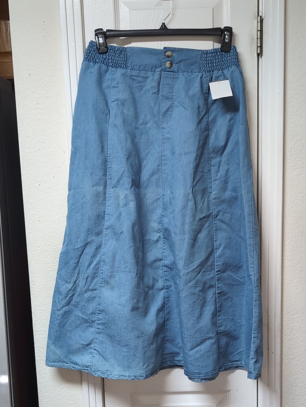 Smocked-Waist Blue A-Line Maxi Skirt - Women's